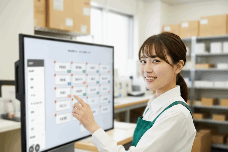 スタッフサイネージ：スタッフヤードの大型メニュースクリーンでメニューを表示